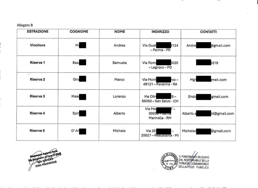 Tabulato vincita Andrea