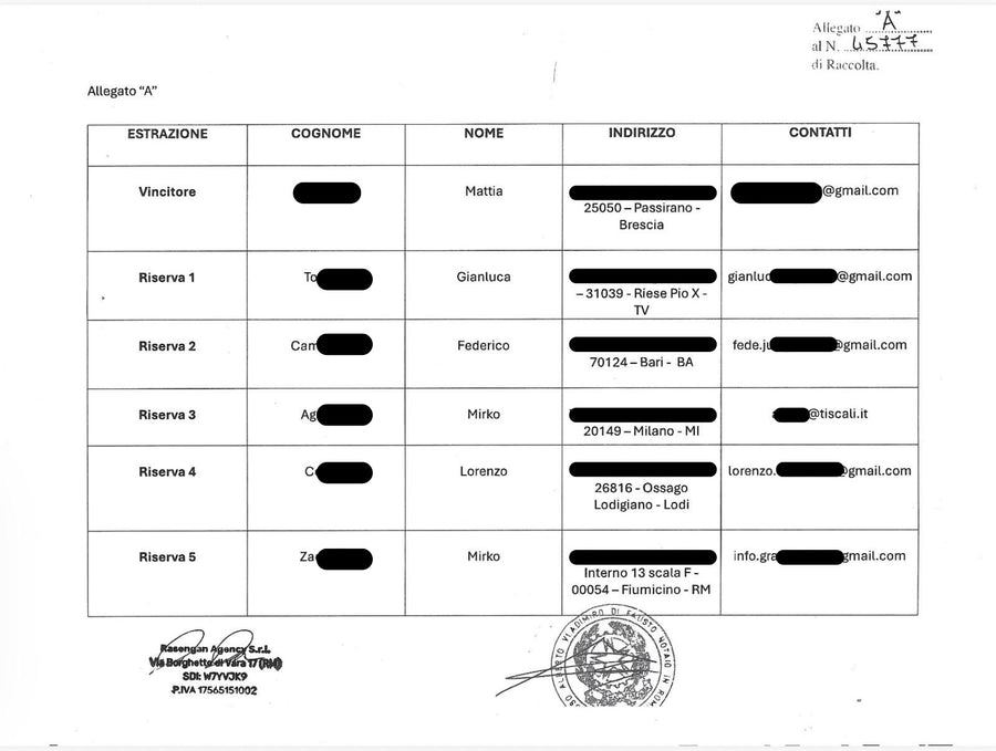 Tabulato vincita Mattia