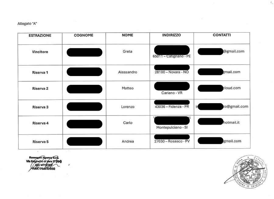 Tabulato vincita Greta